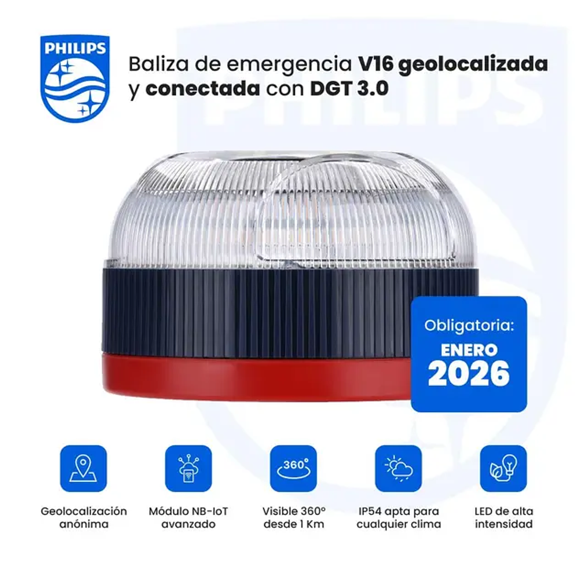 Philips DGT 3.0 Connected V16 Emergency Beacon | Approved | Geolocation and 360º 2