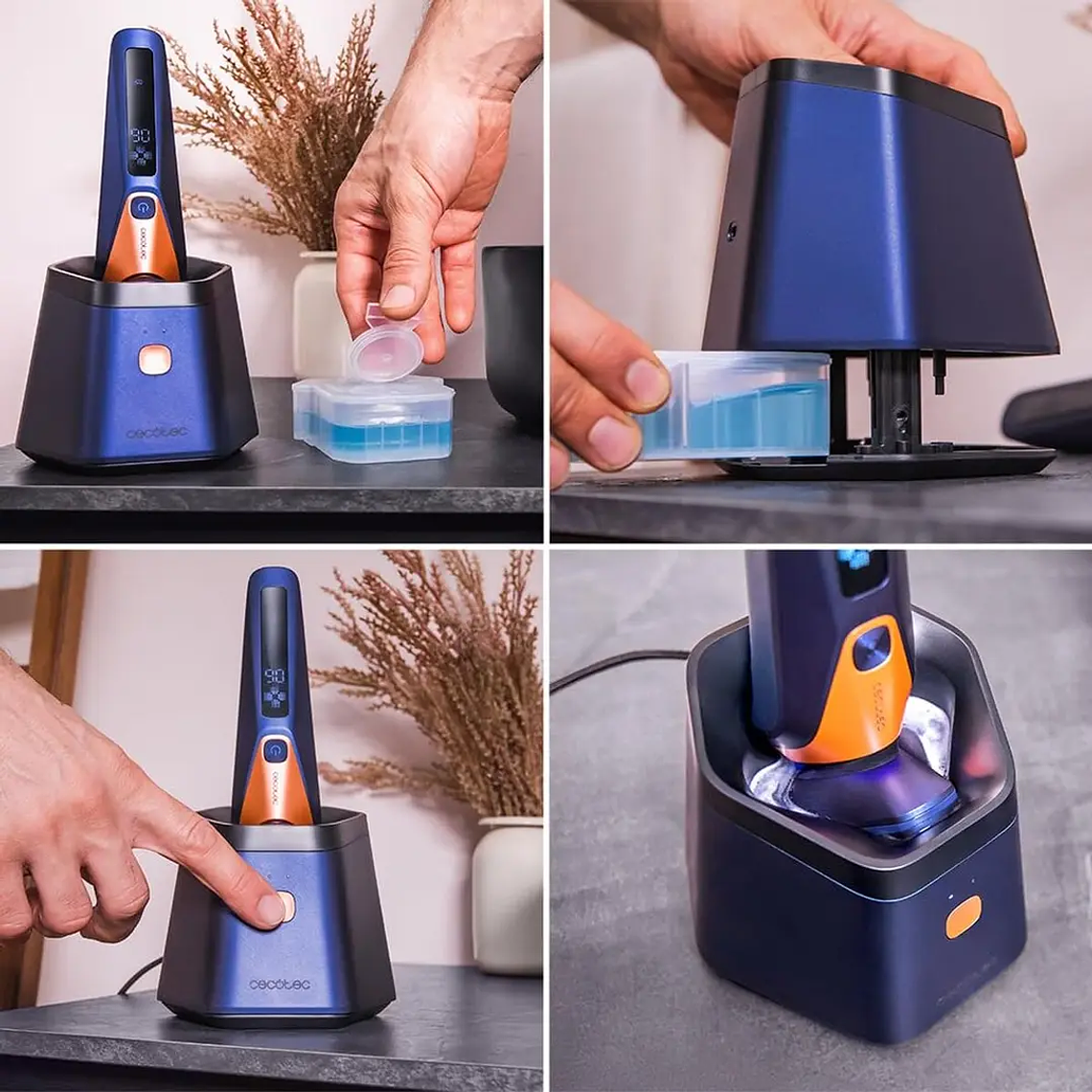Máquina de Barbear Elétrica Cecotec Saphire Pro Titânio | Base Autolimpeza IPX7 | 3 Velocidades & 90 Min 2