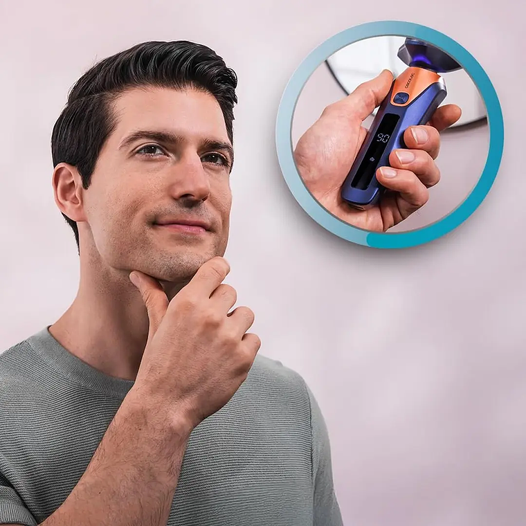 Máquina de Barbear Elétrica Cecotec Saphire Pro Titânio | Base Autolimpeza IPX7 | 3 Velocidades & 90 Min 10