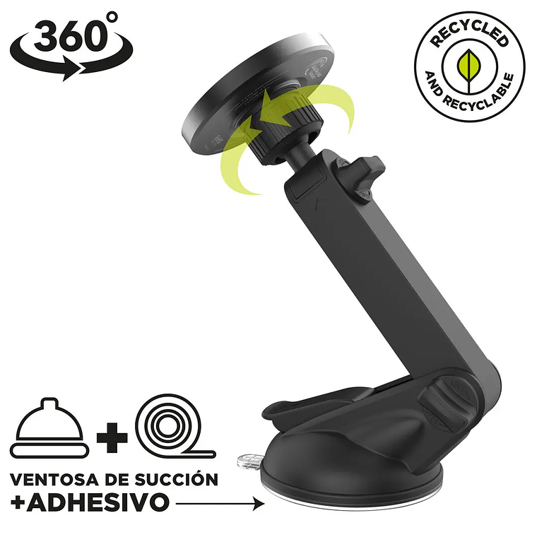 Suporte para Carro Universal Muvit Preto | Ajustável e Giratório 360º | Smartphones 4.7