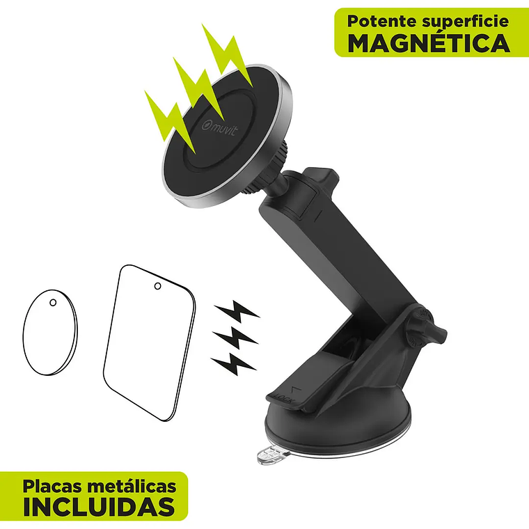 Suporte para Carro Universal Muvit Preto | Ajustável e Giratório 360º | Smartphones 4.7