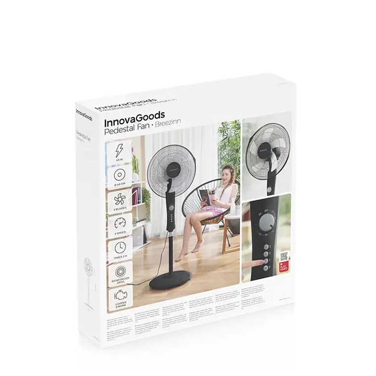 Ventilador de Pé InnovaGoods Breezinn 45W Preto | 3 Velocidades, Altura Ajustável e Temporizador 7