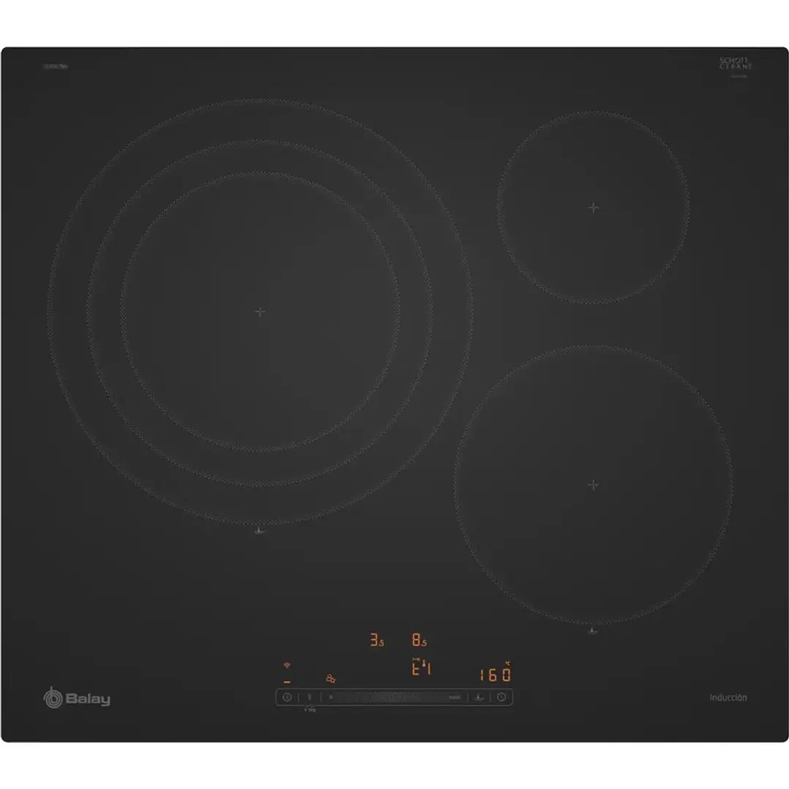 Placa de Indução Balay 3EB967MH 7400W - 3 Zonas, Tátil, Preto Mate, 60cm, Instalação Sobre Bancada 1
