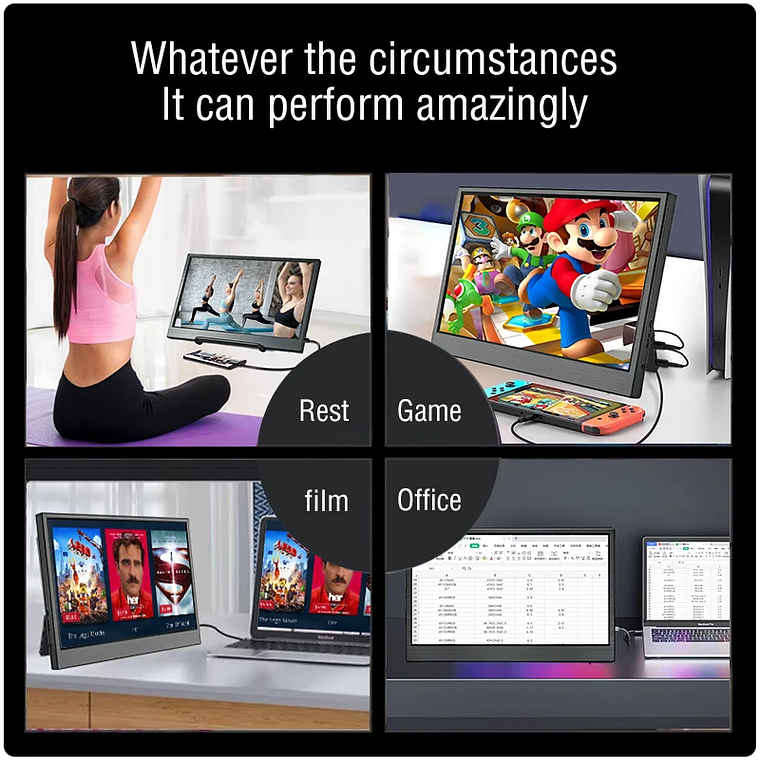 Monitor Portátil Anmite 10.5 Polegadas 1920x1280 - HDR, 100% sRGB, Baixa Luz Azul, Tipo-C, para Gaming (Xbox, PS5, Switch), Extensão de Telemóvel e PC 3