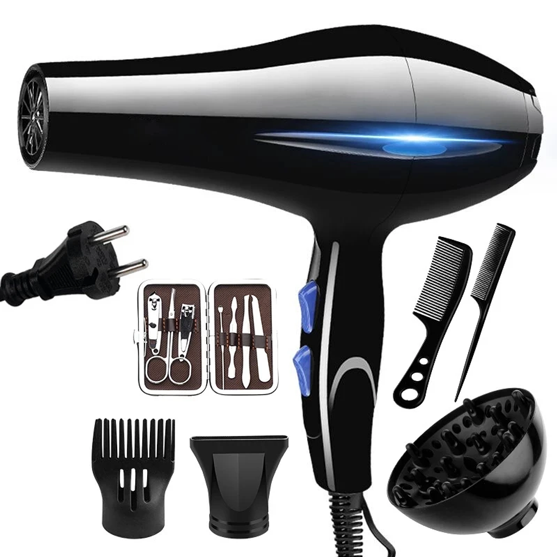 Secador de Cabelo Profissional 2200W Wsxtcun - Secagem Rápida, Tecnologia Iónica, 2 Velocidades/2 Temperaturas, Difusor Incluído, para Cabelo Brilhante e Saudável 1