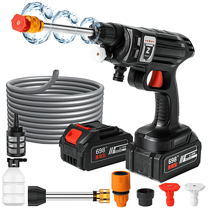 Pistola de Alta Pressão para Lavagem de Carros 50 Bar Sem Fios - Lavadora com Gerador de Espuma, Bateria Recarregável, para Carro, Casa e Jardim