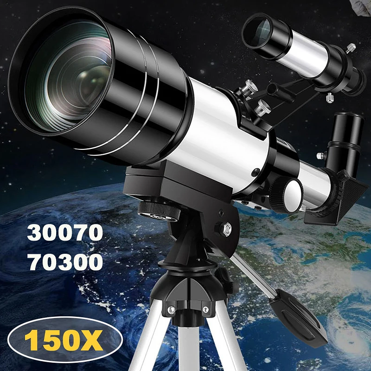 Telescópio Astronómico Refrator F30070 Borwolf - 70mm Abertura, 150x Zoom, com Tripé, para Observação da Lua, Planetas e Paisagem, Ideal para Iniciantes 1
