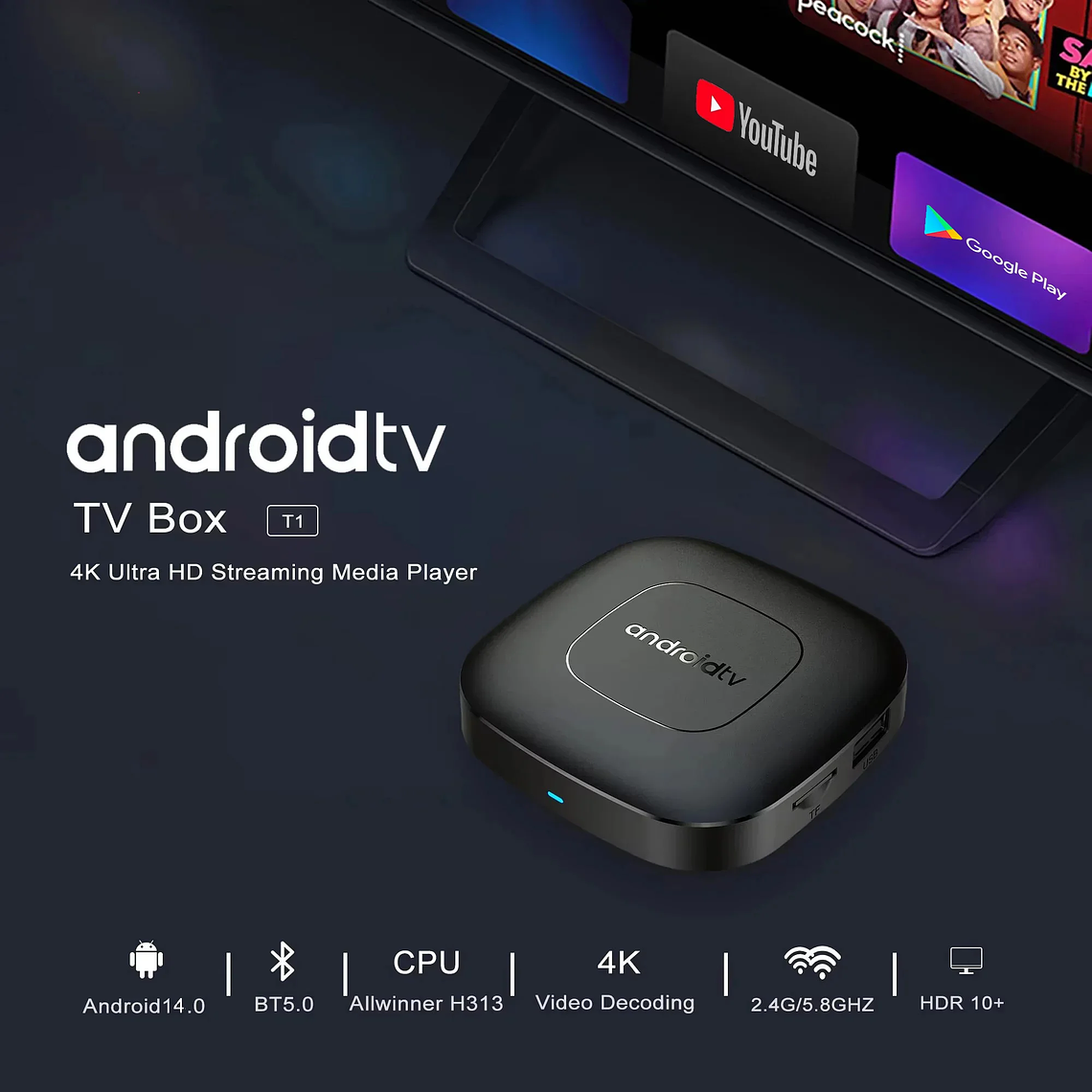 TV Box Android 16 Smart LVMAO T1 - Allwinner H313 Quad Core, 4K@60Hz HDR, 2GB+16GB, Android TV, Dual WiFi 2.4/5G, Netflix, Google Assistant 2