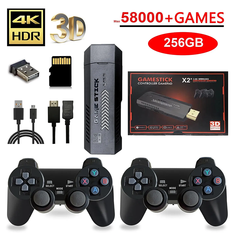 Consola de Videojogos Retro X2 Plus GD10 Pro 256G com 50.000 Jogos - 4K/3D HD, 2 Comandos Sem Fios, Suporte 50 Emuladores, Presente para Todas as Idades 1