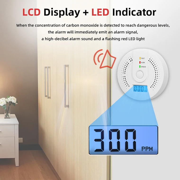 Detetor de Monóxido de Carbono (CO) C605 - Alarme Independente com Sensor de Alta Sensibilidade e Visor LCD, para Casa, Escritório ou Caravana 6