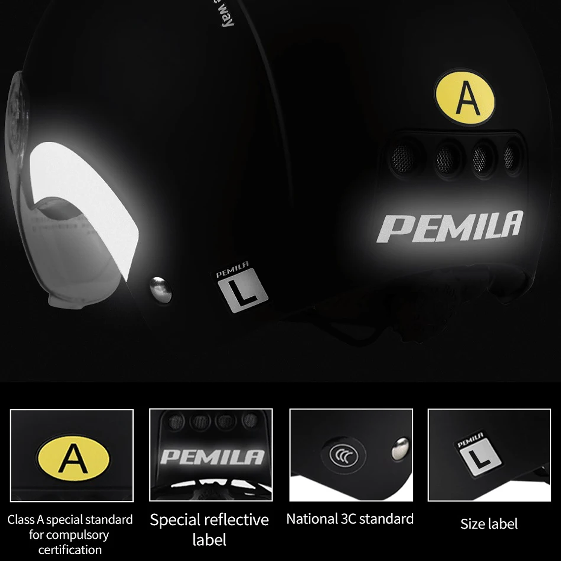 Capacete de Ciclismo PEMILA com Óculos Integrado e Proteção Auditiva - Capacete MTB, Estrada e E-Bike, Aba Retrátil, Ventilação, Refletivo, para Adultos 3