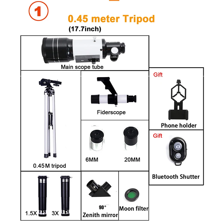 Telescópio Astronómico Refrator F30070 Borwolf - 70mm Abertura, 150x Zoom, com Tripé, para Observação da Lua, Planetas e Paisagem, Ideal para Iniciantes 6