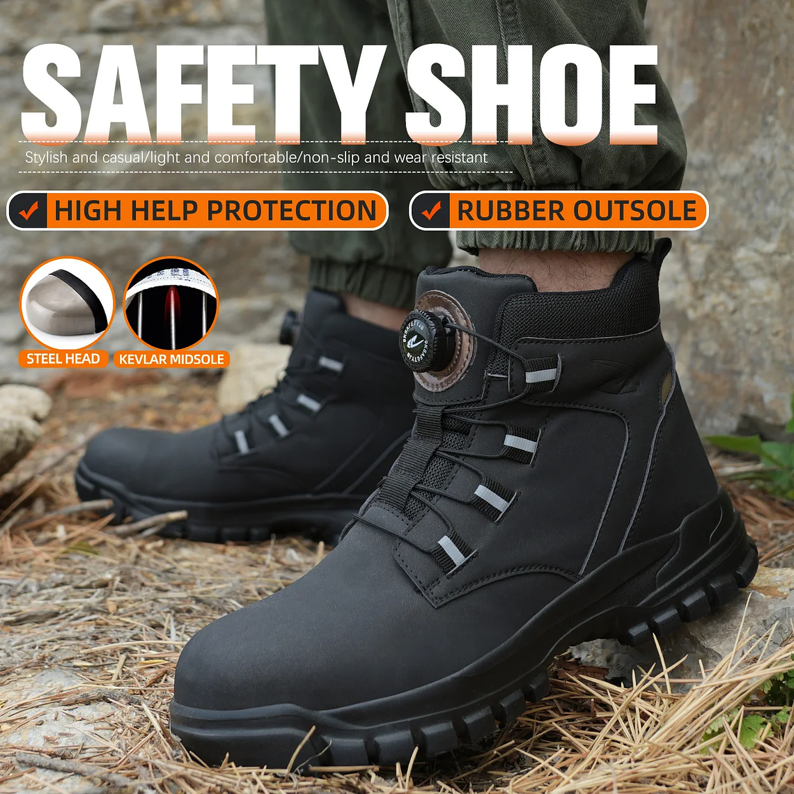 Men's Waterproof Safety Boots with Steel Toe Cap - Anti-Crush, Anti-Puncture, Lightweight and Comfortable for Work and Motorcycling 5