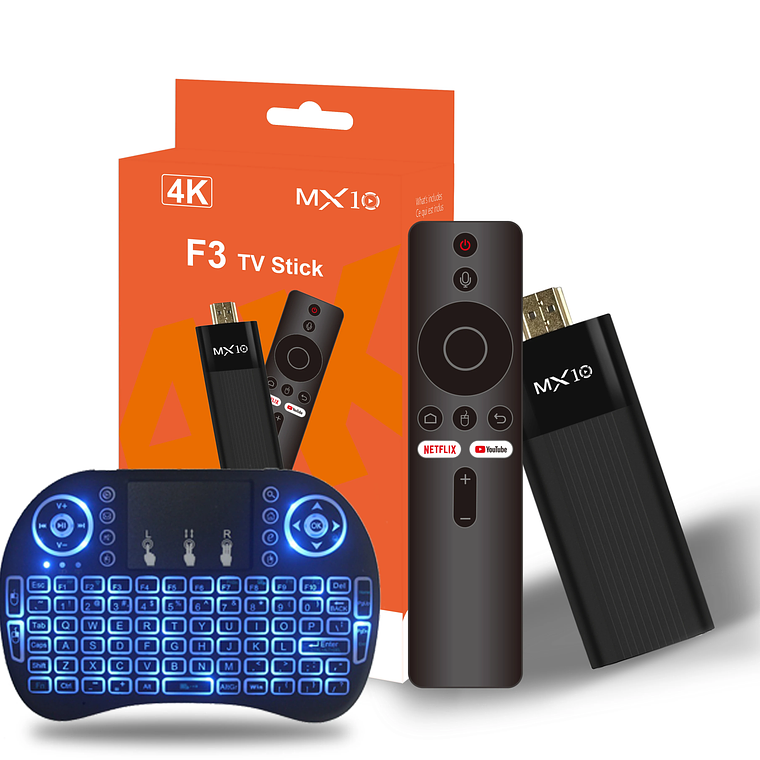 TV Stick Android MX10-F3 Ultra HD 4K - Mini PC TV com Android 10, 2GB RAM, 16GB ROM, Dual WiFi 2.4/5G, Quad Core, Inclui Controlo Remoto 9