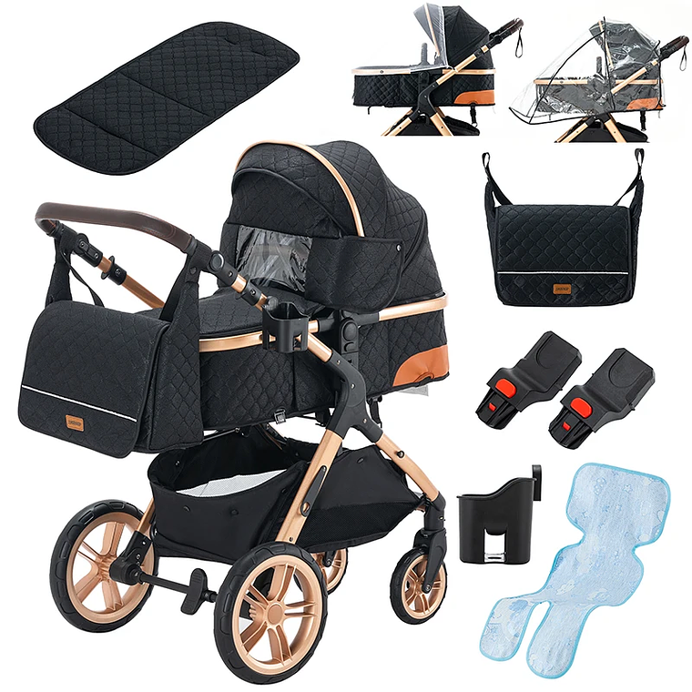 Baby Stroller 3 in 1 Portable Travel Luxurious Baby Carriage High Landscape Fold Pram Aluminum Frame Multifunctional Stroller 3