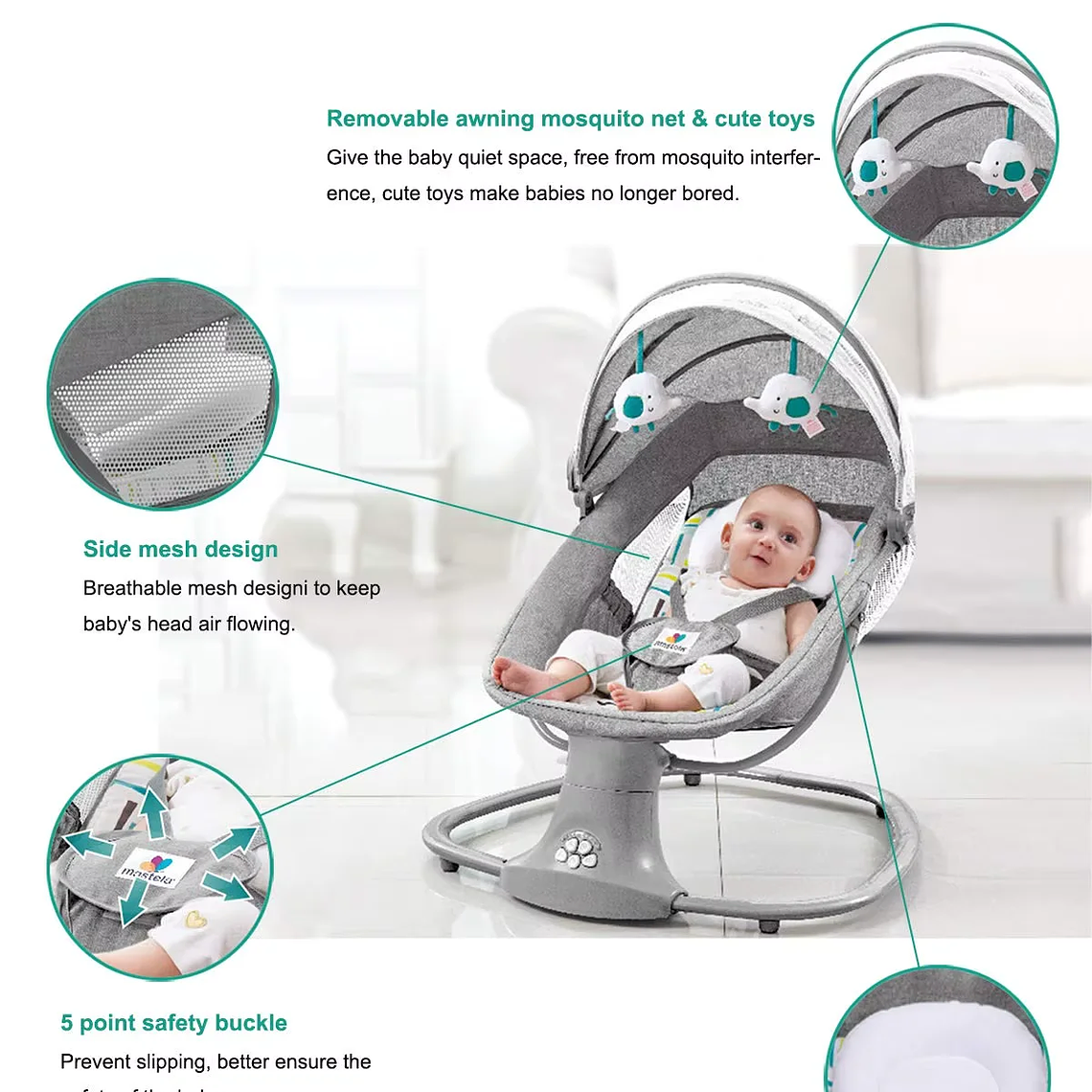 Magic ZC Electric Swing Crib - Automatic Baby Swing Bed with Music, Timer and Remote Control, for Newborns up to 2 Years Old 3