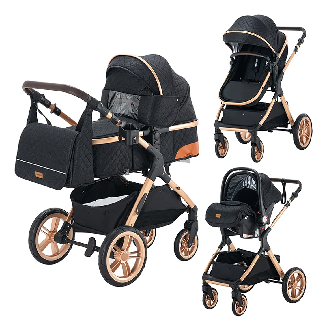 Baby Stroller 3 in 1 Portable Travel Luxurious Baby Carriage High Landscape Fold Pram Aluminum Frame Multifunctional Stroller 5
