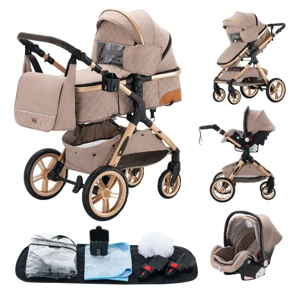 Baby Stroller 3 in 1 Portable Travel Luxurious Baby Carriage High Landscape Fold Pram Aluminum Frame Multifunctional Stroller 1