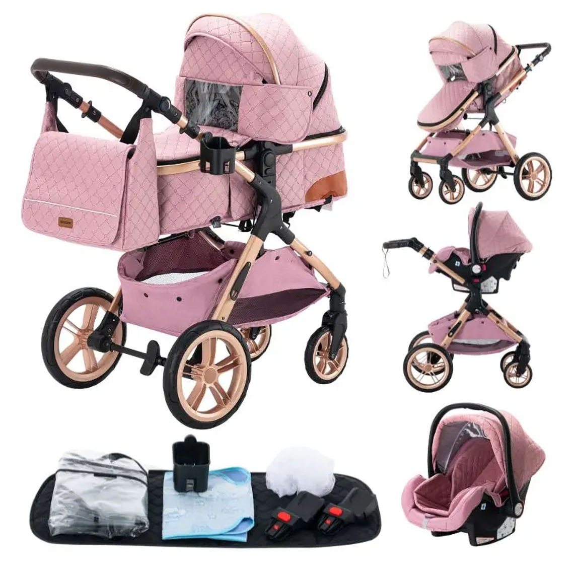 Baby Stroller 3 in 1 Portable Travel Luxurious Baby Carriage High Landscape Fold Pram Aluminum Frame Multifunctional Stroller 7