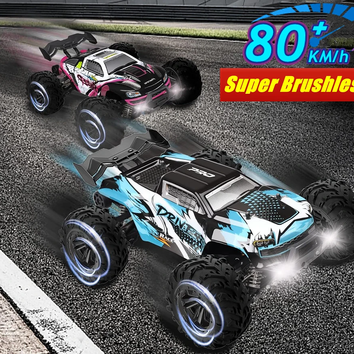 Carro RC Drift 4WD 1:16 80km/h - Veículo de Corrida Elétrico Brushless, Alta Velocidade, Com Luzes LED, Para Adultos e Crianças 5