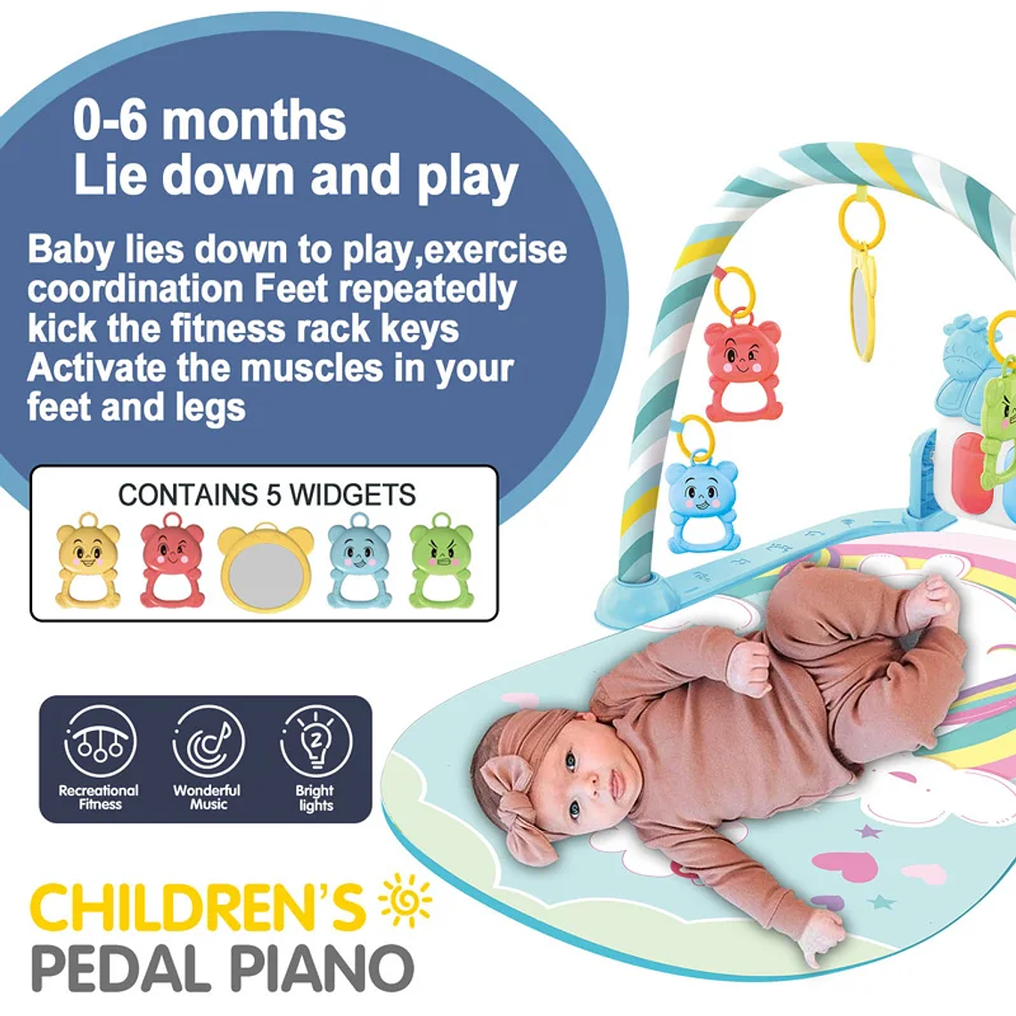 Baby Fitness Stand Music Play Gym Activity Toys Newborn Piano Crawling Blanket Pedal Game Pad Early Education 0-36 Months Gifts 4