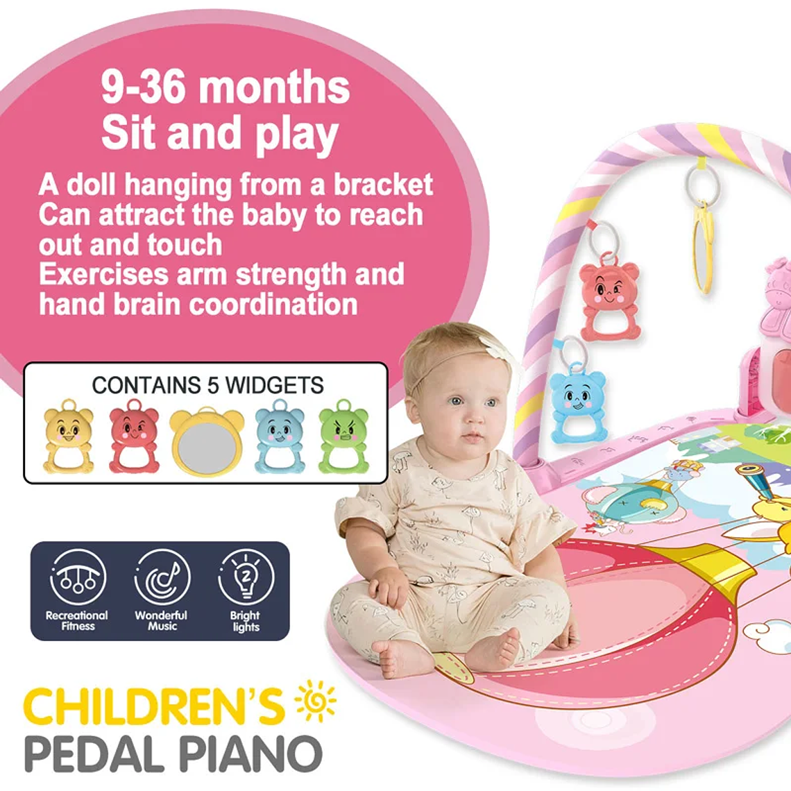 Baby Fitness Stand Music Play Gym Activity Toys Newborn Piano Crawling Blanket Pedal Game Pad Early Education 0-36 Months Gifts 5
