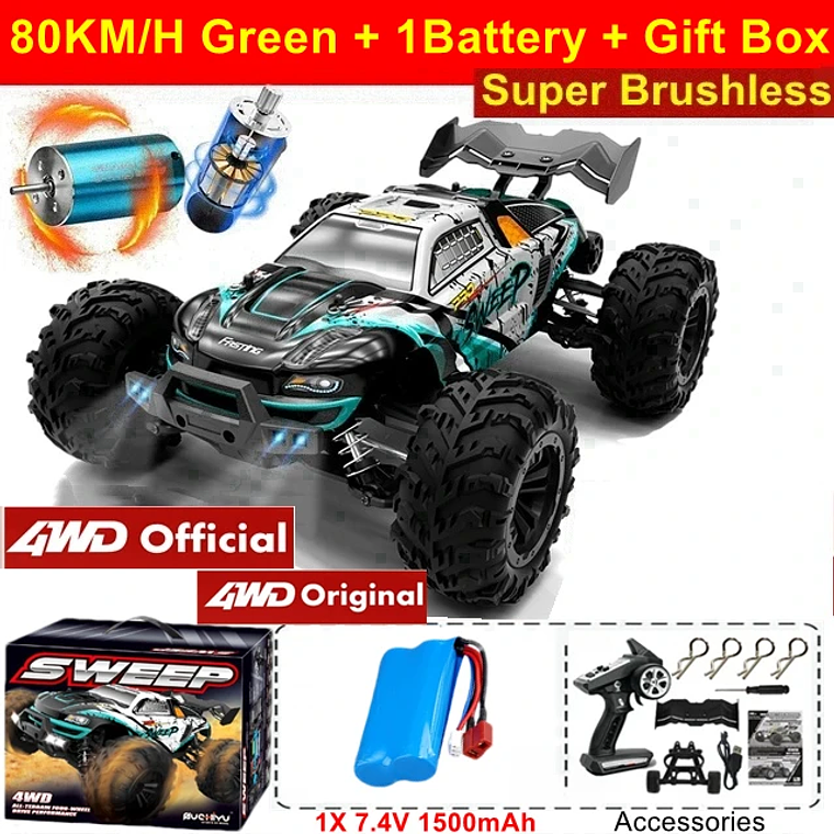 Carro RC Drift 4WD 1:16 80km/h - Veículo de Corrida Elétrico Brushless, Alta Velocidade, Com Luzes LED, Para Adultos e Crianças 7