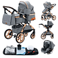 Baby Stroller 3 in 1 Portable Travel Luxurious Baby Carriage High Landscape Fold Pram Aluminum Frame Multifunctional Stroller - Thumbnail 9