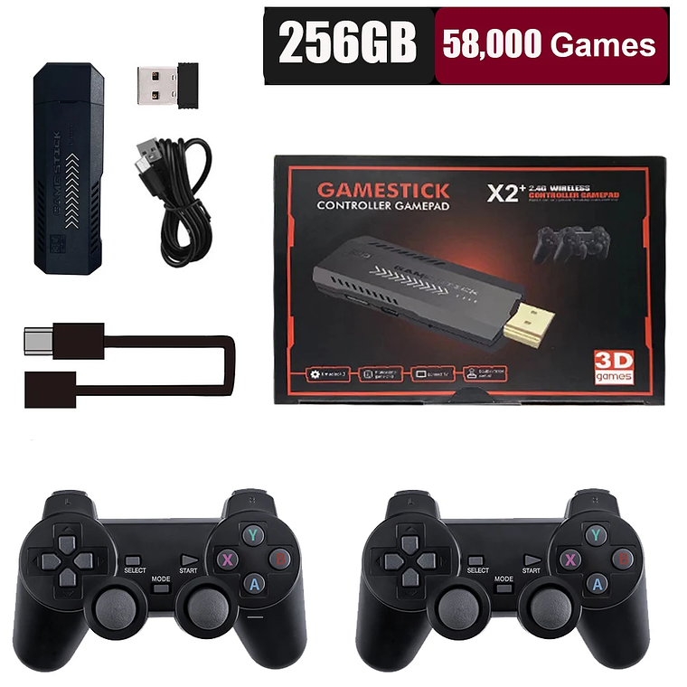 Consola de Videojogos Retro X2 Plus GD10 Pro 256G com 50.000 Jogos - 4K/3D HD, 2 Comandos Sem Fios, Suporte 50 Emuladores, Presente para Todas as Idades 12