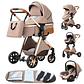 Baby Stroller 3 in 1 Portable Travel Luxurious Baby Carriage High Landscape Fold Pram Aluminum Frame Multifunctional Stroller - Thumbnail 15