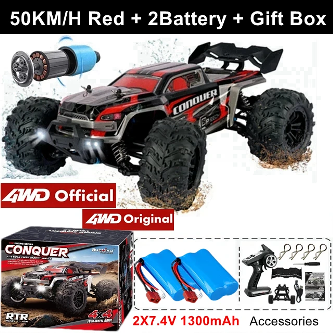 Carro RC Drift 4WD 1:16 80km/h - Veículo de Corrida Elétrico Brushless, Alta Velocidade, Com Luzes LED, Para Adultos e Crianças 18