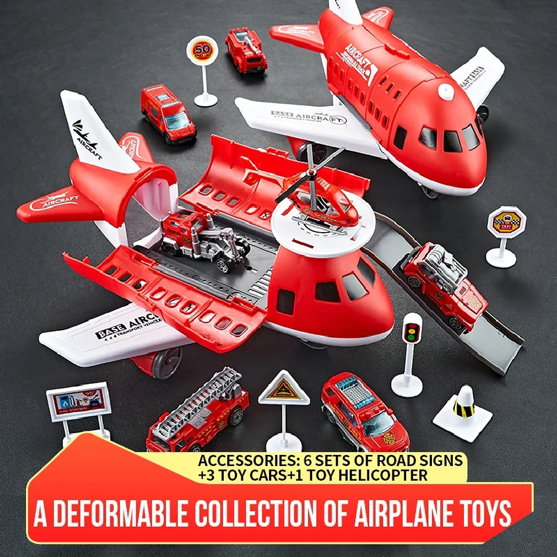 Kit de Brinquedos Veículos por Inércia - 3 Carros, 1 Helicóptero, 6 Sinais de Trânsito, Escala 1:64, para Crianças 1