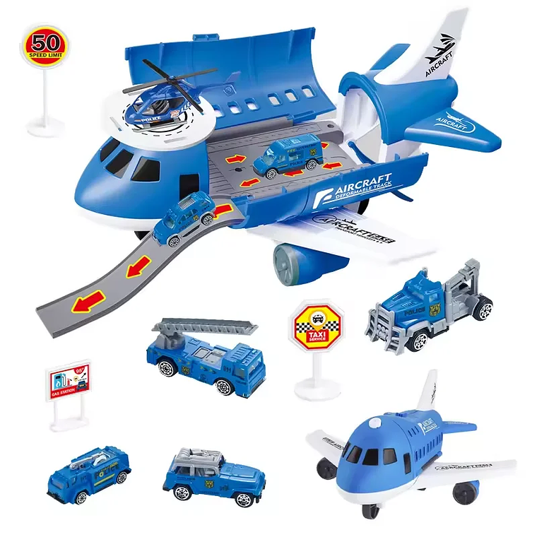Kit de Brinquedos Veículos por Inércia - 3 Carros, 1 Helicóptero, 6 Sinais de Trânsito, Escala 1:64, para Crianças 6