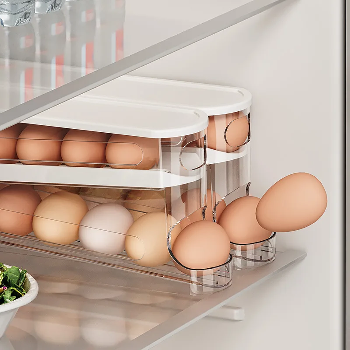 Automatic Egg Organizer for Refrigerator - Sliding Drawer, 14 Eggs, PP, White, for Door or Countertop 2