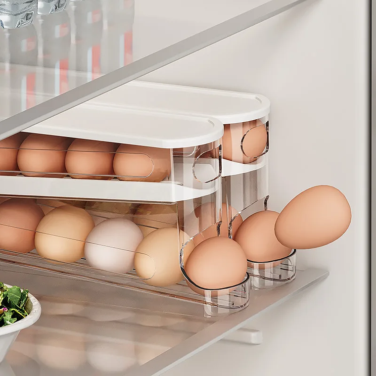 Automatic Egg Organizer for Refrigerator - Sliding Drawer, 14 Eggs, PP, White, for Door or Countertop 2