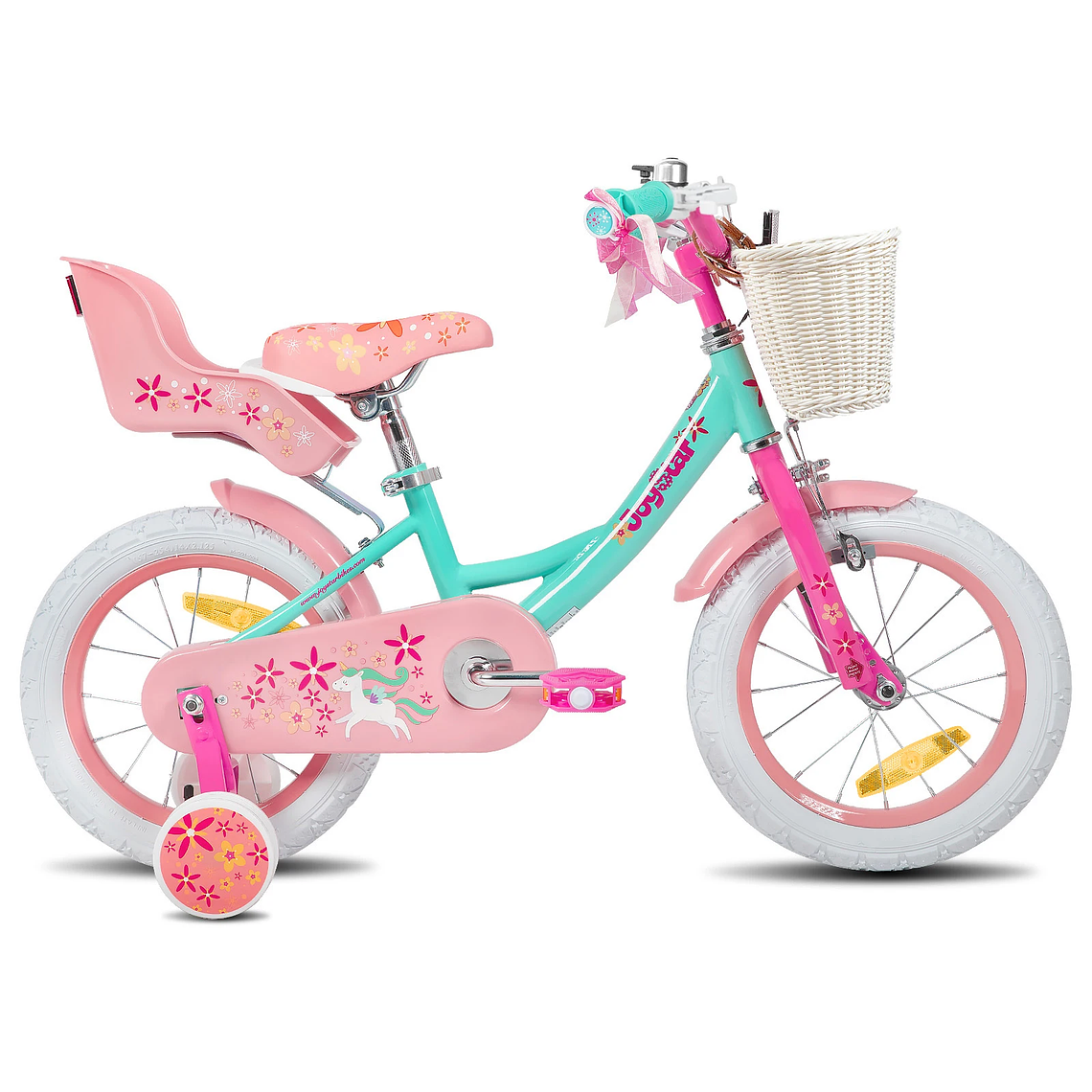 Joystar Girls' Bicycle - 12 to 18 inches, with training wheels, basket and doll seat, for ages 2-9. 2