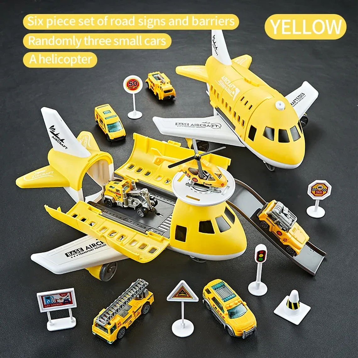 Kit de Brinquedos Veículos por Inércia - 3 Carros, 1 Helicóptero, 6 Sinais de Trânsito, Escala 1:64, para Crianças 9