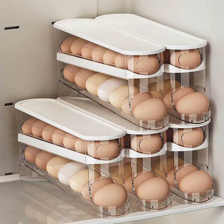 Automatic Egg Organizer for Refrigerator - Sliding Drawer, 14 Eggs, PP, White, for Door or Countertop 3