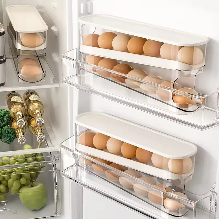 Automatic Egg Organizer for Refrigerator - Sliding Drawer, 14 Eggs, PP, White, for Door or Countertop 5