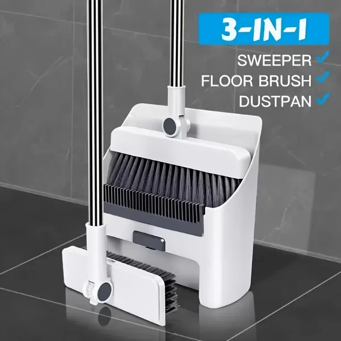 Kit Varrer e Dustpan 3-em-1 Dobrável - Leve, Para Sala, Quarto, Casa de Banho, Fácil Armazenamento 9
