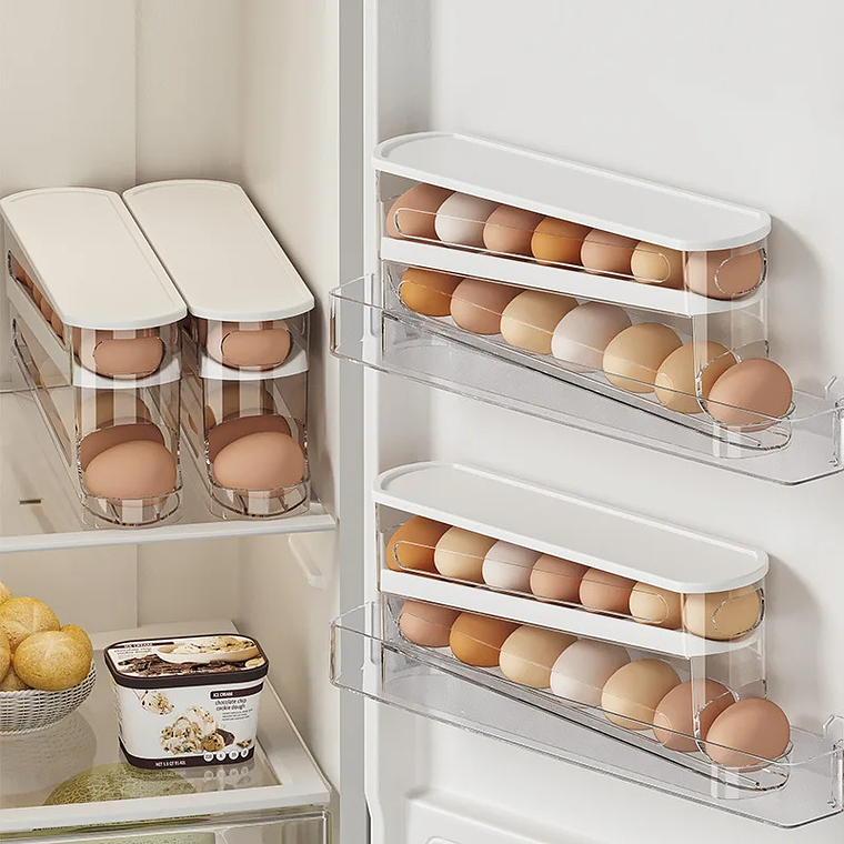 Automatic Egg Organizer for Refrigerator - Sliding Drawer, 14 Eggs, PP, White, for Door or Countertop 6