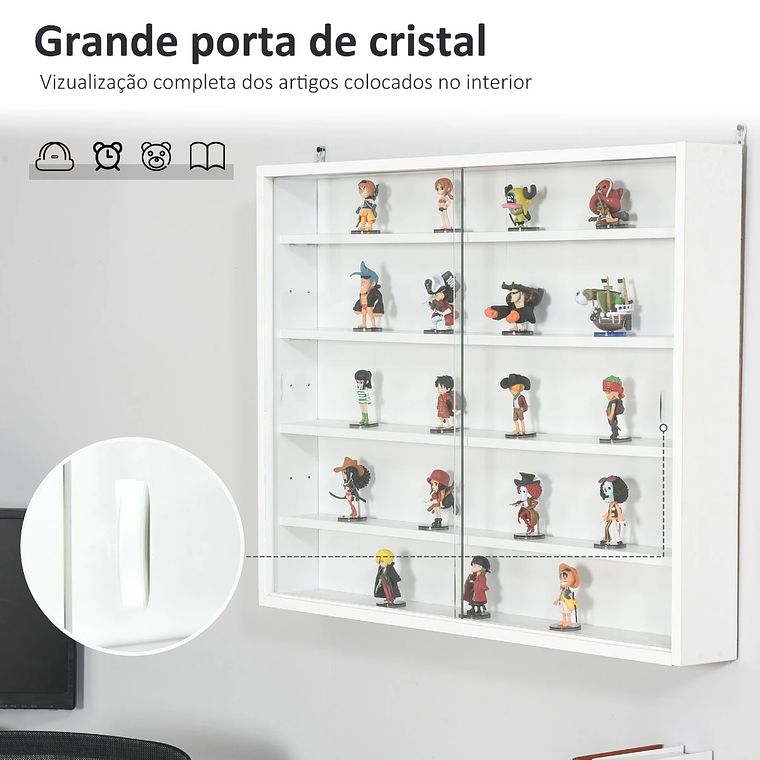 Vitrine de Parede com Portas de Vidro e Prateleiras Ajustáveis - 80x9.5x60cm Branco, para Expor Coleções de Bonecos, Perfumes e Decoração 5