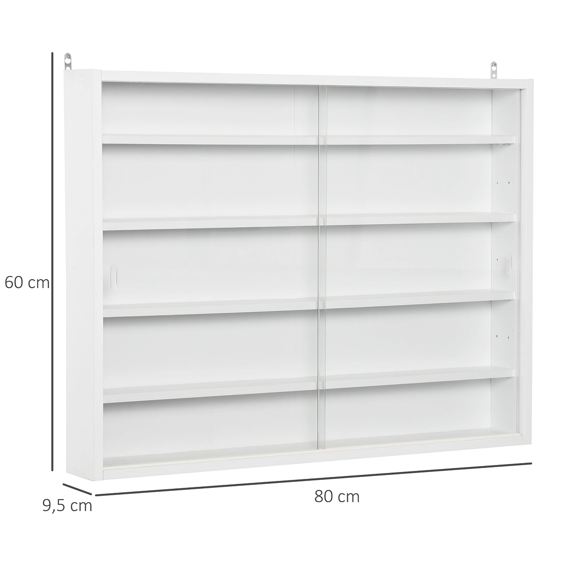 Vitrine de Parede com Portas de Vidro e Prateleiras Ajustáveis - 80x9.5x60cm Branco, para Expor Coleções de Bonecos, Perfumes e Decoração 6