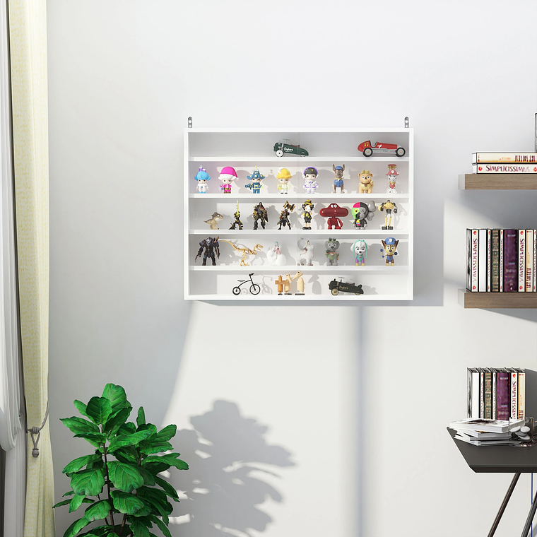 Vitrine de Parede com Portas de Vidro e Prateleiras Ajustáveis - 80x9.5x60cm Branco, para Expor Coleções de Bonecos, Perfumes e Decoração 2