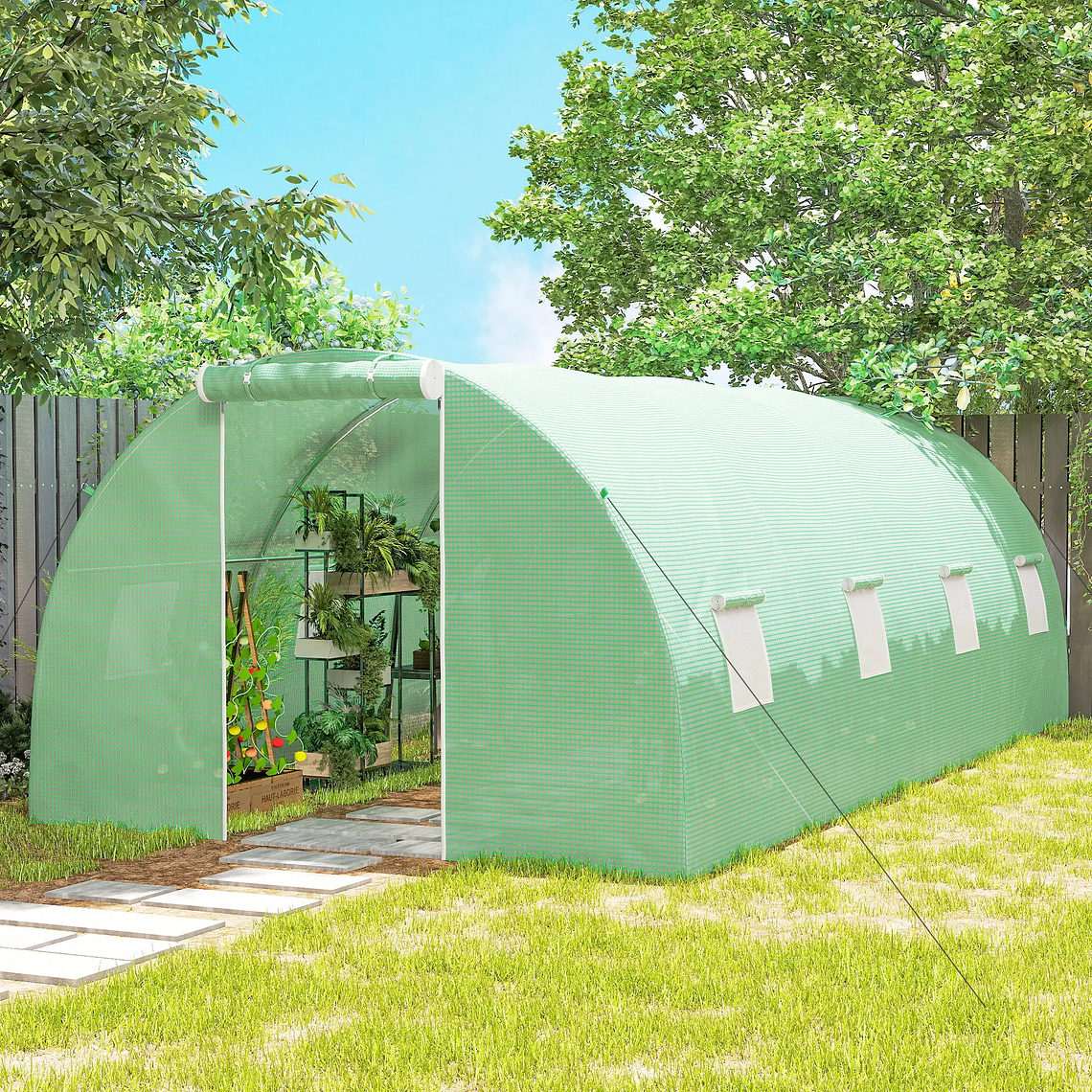 OUTSUNNY Tunnel-Shaped Garden Greenhouse 6x3x2 meters - 8 Windows and Door with Sliding Closure, Reinforced Steel Structure, PE Roof 2