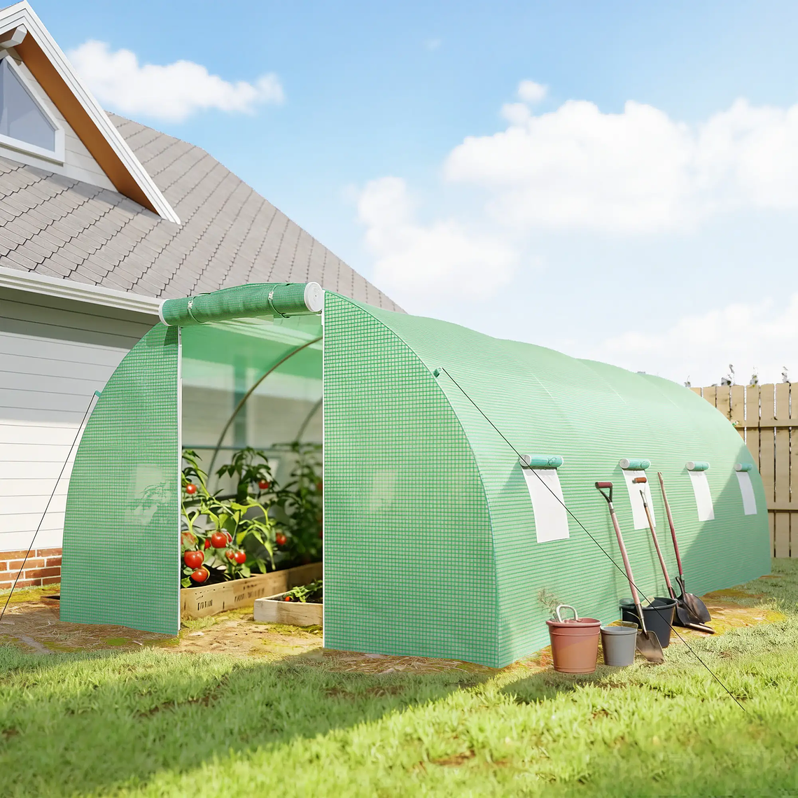 OUTSUNNY Tunnel-Shaped Garden Greenhouse 6x3x2 meters - 8 Windows and Door with Sliding Closure, Reinforced Steel Structure, PE Roof 7