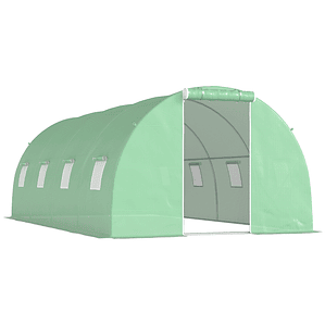 Estufa de Jardim em Formato Túnel OUTSUNNY 6x3x2 metros - 8 Janelas e Porta com Fecho de Correr, Estrutura em Aço Reforçado, Cobertura em PE