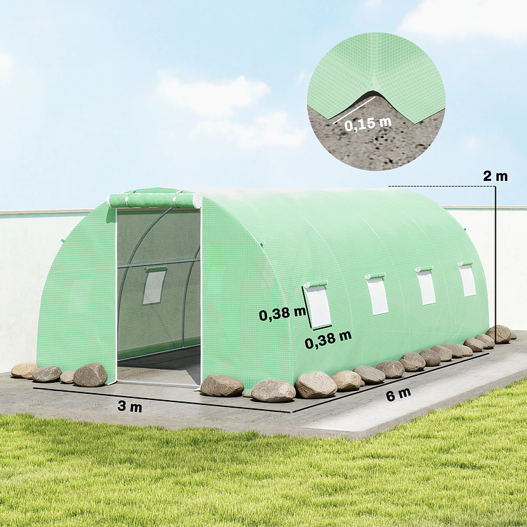 OUTSUNNY Tunnel-Shaped Garden Greenhouse 6x3x2 meters - 8 Windows and Door with Sliding Closure, Reinforced Steel Structure, PE Roof 10