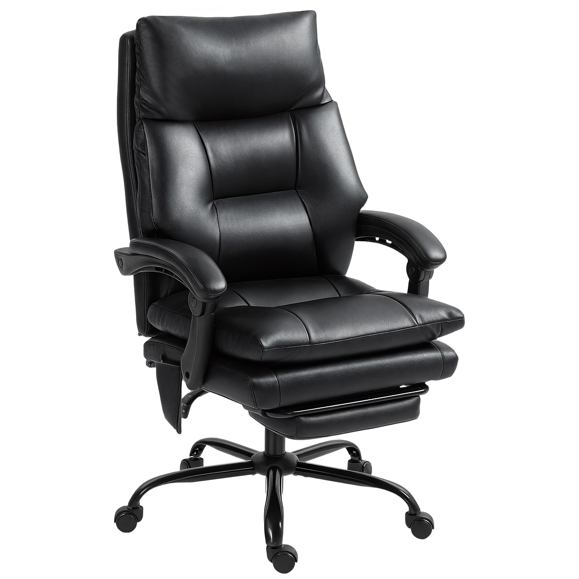 HOMCOM Office Chair with Inflatable Lumbar Support - PU Upholstered, Reclining Backrest and Headrest, Height Adjustable 113-121 cm, Black 9