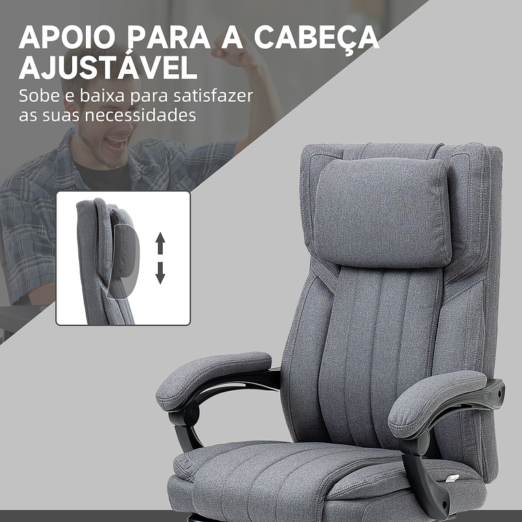 Cadeira de Escritório com Massagem por Vibração Vinsetto - 6 Pontos de Massagem, Reclinável, Altura Ajustável 101-113 cm, Cinza Escuro 5
